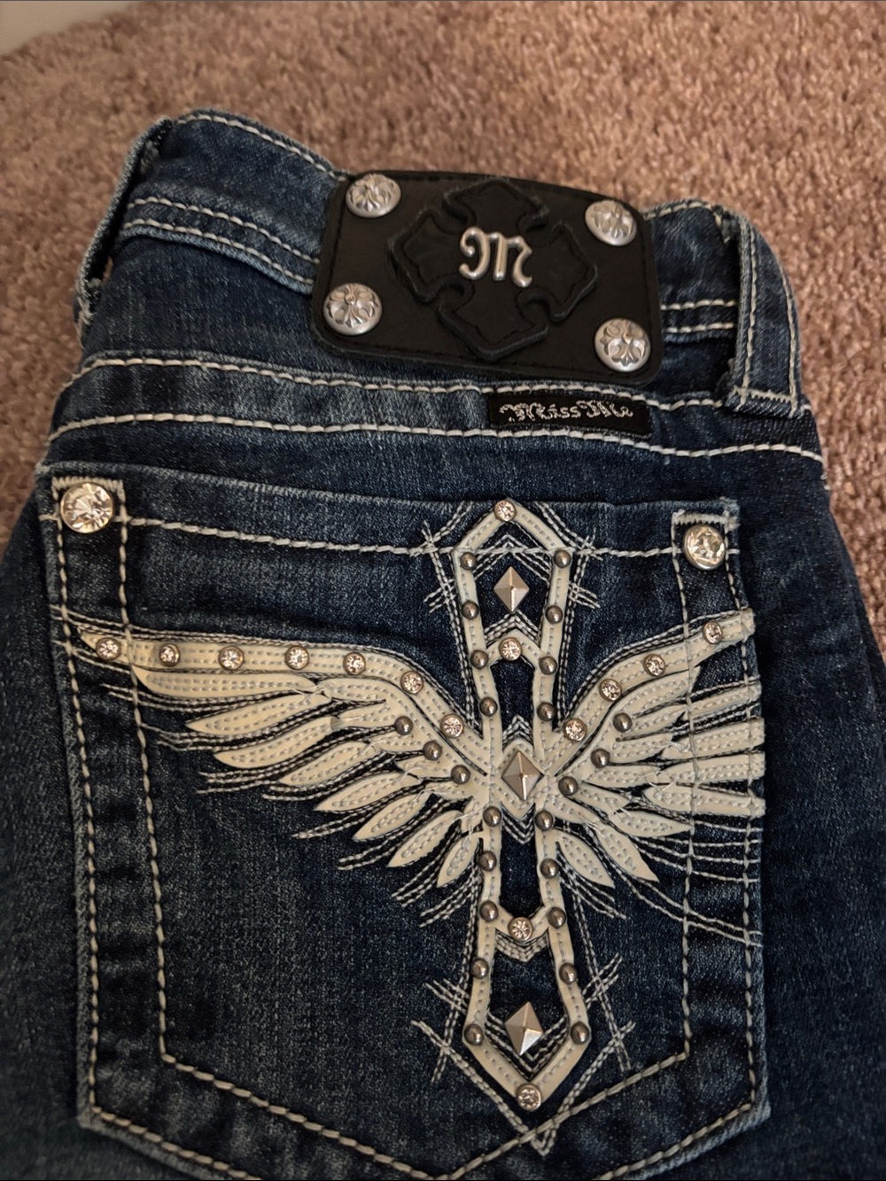 Miss Me Dark Denim Bootcut Jeans with Decorative Silver Buttons - Picture 3 of 11